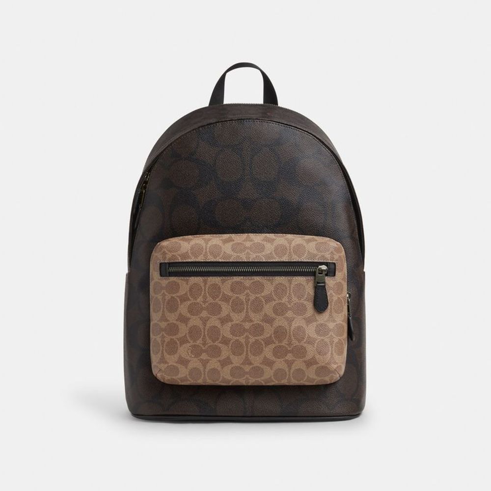NWT Coach Outlet West Backpack In Blocked Signature Canvas